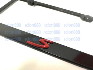 1pc 3D RED S Emblem Badge BLACK Stainless Metal License Plate Frame Holder - Bild 1 von 2