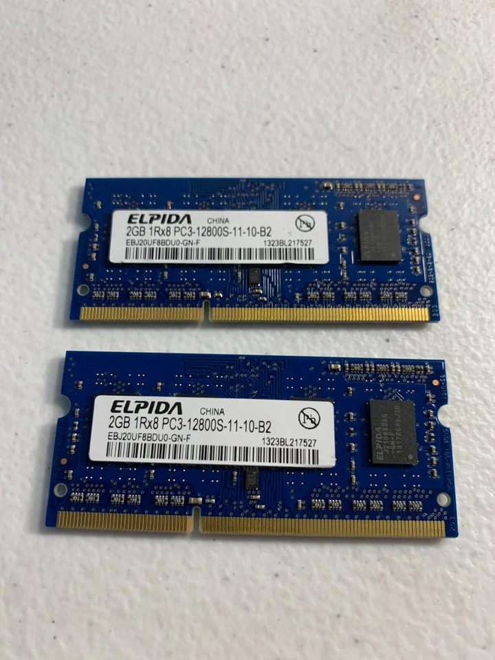 Elpida 2 x 2 GB (4 GB Total) PC3 12800S DDR3 SODIMM Laptop RAM (EBJ20UF8BDU0) - Image 1 of 2