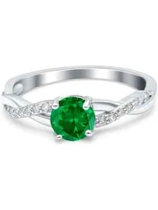 Simulated Green Emerald & White Moissanite Twisted Shank Ring In 950 Platinum - Picture 1 of 7