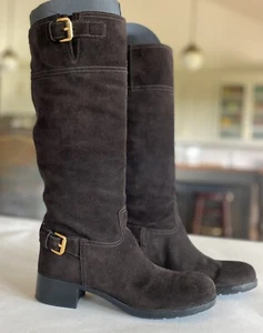 “Reduced Price” Vintage Prada Brown Suede Riding Boots w/Gold Hardware. - Picture 1 of 9