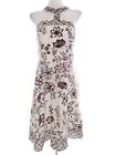 Debut  Size 12 (40) Ivory Midi Summer Dress Cotton Sleeveless Asymmetrical Sequi