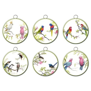 Set of 6 Australian Birds Metal Hanging Coasters - Blue Wren Kookaburra Cockatoo - Picture 1 of 1
