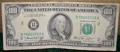 1974 One Hundred Dollar Bill Serial #78260719 Cool 81.1% $100.00 - Image 1 of 4