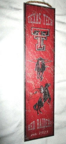 TEXAS TECH RED RAIDERS Heritage Banner Wood Sign 24" x 6" #04 - NEW Cover