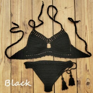 Women crochet sexy bikini set top bottom boho string bikini Sunbathing swimsuit - Picture 1 of 12