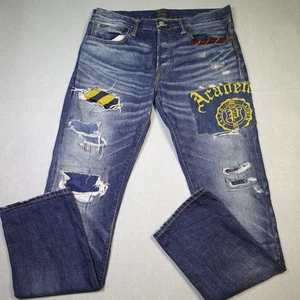 Polo Ralph Lauren Jeans Mens 32x32 Varick Slim Straight Distressed Patch Academy - Picture 1 of 24