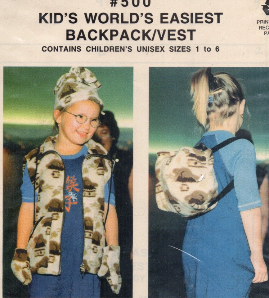 CHILD'S EASIEST BACKPACK AND VEST SEWING PATTERN SIZE 1 - 6 - Image 1 of 1