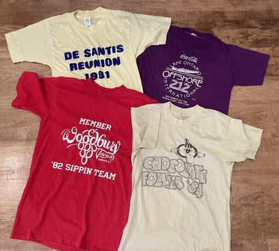 LOT (4) cute 80's vintage T-SHIRTS tees DeSantis Wine Tour Boat Race Small S XS - Image 1 of 4