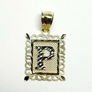 10k two tone gold initial P pendant alphabet charm diamond cut fine jewelry 1.9g - Picture 1 of 12