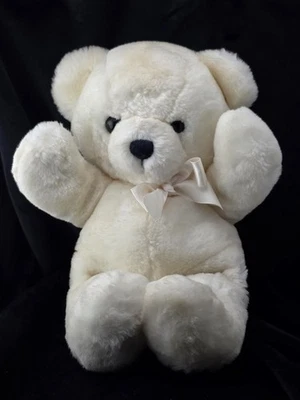 Vintage 1979 Dakin Ivory Plush Teddy Bear Korea Tag 18” Satin Bow Cream- Clean - Image 1 of 4