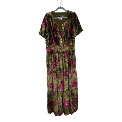 Nuevo con etiquetas Vestido Anthropologie Somerset Terciopelo Maxi En Niveles Verde Floral Boho Talla XL Foto 1 de 4