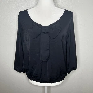ZARA Damen schwarz Satin Fliege Popover Bluse Top 3/4 Ärmel Größe L gebraucht, in einwandfreiem Zustand - Bild 1 von 8