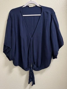 Lovestitch Bluse vorne zum Binden V-Ausschnitt entspannt leicht dunkelblau Damen Large - Bild 1 von 9