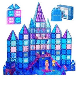 102 pcs Ice Castle Magnetic Tiles 3d Diamond Building Blocks Stem Educational - Picture 1 of 7