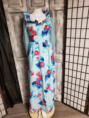 XS-S Vtg 60s 70s  Bohemian Maxi Party Prom Dress Long Floral Spilke's Sheer Slv - Image 1 of 4