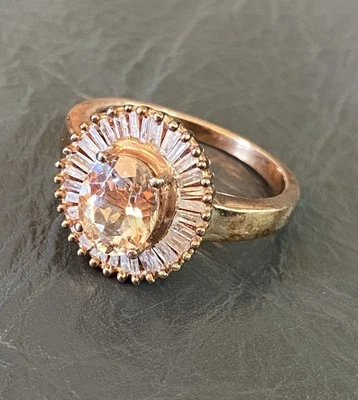 Anillo Marropino Morganita, Diamante Vermeil RG Sobre Plata Esterlina - Talla 9.0 Foto 1 de 4
