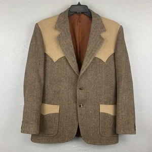 Vintage BW Westernwear Blazer Herren 44 braun Fischgrät Westernpasse Tweed - Bild 1 von 15