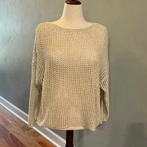 Suéter de punto abierto de malla beige Max Studio Foto 1 de 3