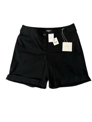Pantalones cortos chinos de tiro alto de lino Pure Jill para mujer talla 10 negros dobladillo enrollado abotonado Foto 1 de 4