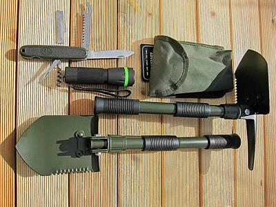 Notfallset KLAPPSPATEN BW Outdoorset Zoom Focus Cree TASCHENLAMPE Taschenmesser  - Bild 1 von 2