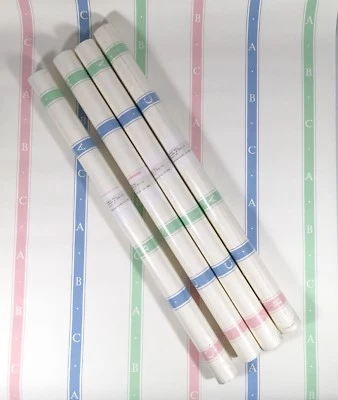 Lote de 4 Rollos Papel Pintado Vintage Retro Pastel Guardería Alfabeto ABC Azul Rosa Verde  Foto 1 de 4