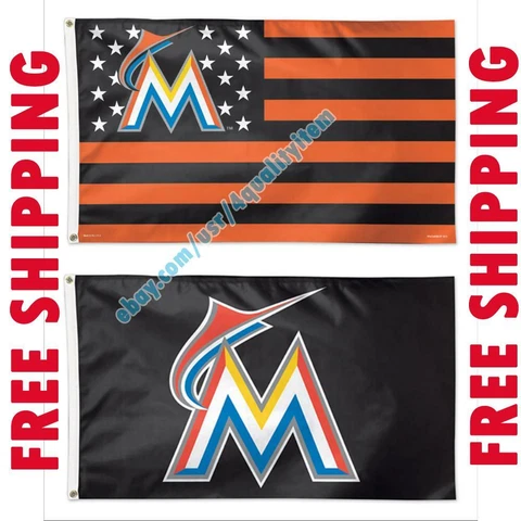 Deluxe Miami Marlins Logo USA Stars Stripes Flag Banner 3x5 ft MLB Fan 2020 Cover