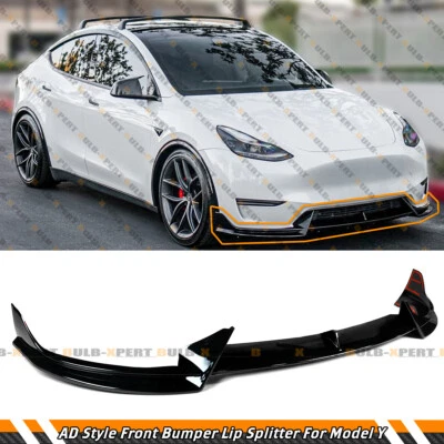 Divisor de labios para parachoques delantero negro brillante estilo Winglet para Tesla Modelo Y AD 2020-24 Foto 1 de 4