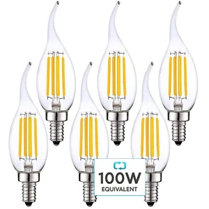 Luxrite Candle LED Bulb 800 Lumens 3500K 7W Dimmable UL E12 Flame Tip 6-Pack - Picture 1 of 7