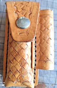 Custom Leather Folding KNIFE Sheath - w/Pen Lite Holder - Hand Made USA - Picture 1 of 6