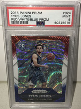 TYUS JONES 2015 PANINI PRIZM RED WHITE BLUE PRIZM ROOKIE CARD RC #324 PSA 9 MINT