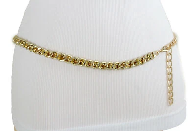 Mujeres Dorado Metal Cadena Eslabones Malla Atractivo Moda Cinturón Cintura Fina XS S M Foto 1 de 4