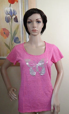 Новый с Ярлыками JENNIFER MOORE розовый крышка рукав выгореть w серебряный бабочка сна рубашка, M - Изображение 1 из 3