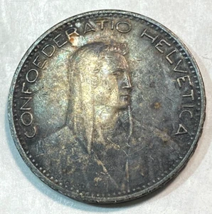 1923-B Switzerland 5 Francs Choice Original AU Nice Patina KM-37 CHN - Picture 1 of 2