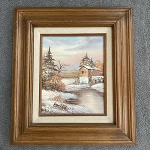 1970s Original Oil Painting Cottage Winter Scene Signed Framed 17” X 15” Rare! - Picture 1 of 11