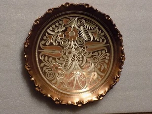 Copper Etched Flowers Art Collector's Plate Display Handmade - Picture 1 of 3