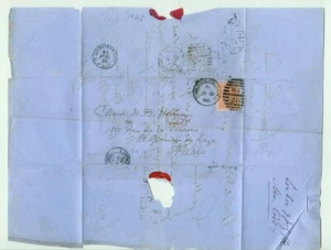 GB QV SG#94 PL.7 Carta Doblada JY 9 1866 Charing Cross W.C.-París Francia - Imagen 1 de 3