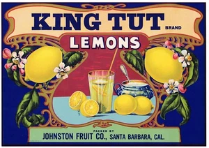 ORIGINAL OLD KING TUT CRATE LABEL SANTA BARBARA C1920S JOHNSTON FRUIT VINTAGE - Picture 1 of 1