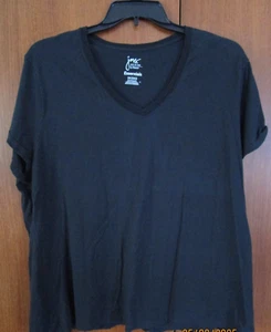 Just My Size Black V Neck Tee 3X 22 24 W Cotton Blend Bust 50 Length 27 in - Picture 1 of 4