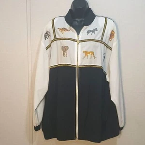 Sport Savvy Jacket 1X Vintage Lightweight 80s Animal Print Color Block Zip Up - Picture 1 of 14