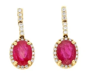 1.10ct Natural round Diamond 14k yellow gold ruby Anniversary earrings - Picture 1 of 3
