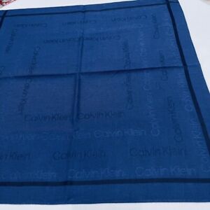 Calvin Klein Men Blue Scarf Oversized Monogram Logo Handkerchief Size 18"X18.5"