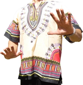 Mens BEIGE Dashiki Shirt African Blouse Top Rap Rapper ~ FAST SHIPPING - Picture 1 of 4