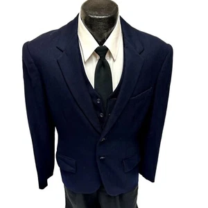 2 Pc Vtg 50's BESPOKE Men Sport Coat Navy Blue Jacket ROCKABILLY Wool Blazer 38 - Picture 1 of 12