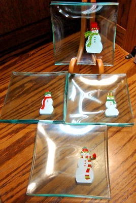 Set 4 PAMPERED CHEF Snowmen Appetizer Christmas Dessert 6"x6" Square Plates  U12 - Image 1 of 4
