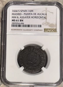 1664 S Spain 16 Maravedis Madrid NGC MS 61 BN Top Pop 1/0 - Picture 1 of 4