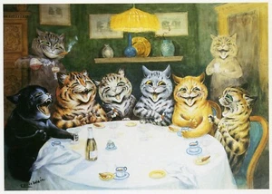 Louis Wain stampa GATTI DOPO CENA CONVERSAZIONE divertente gatto illustrazione arte - Foto 1 di 3