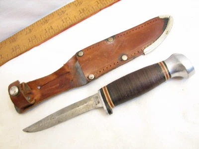 Cuchillo de caza de hoja fija Barón alemán mango de anillo de cuero con funda Solingen Foto 1 de 4