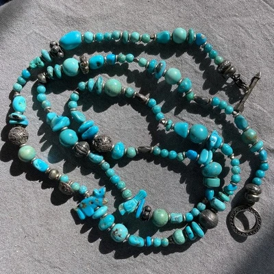 Diseños de pájaros de peyote: collar fetiche de plata de ley turquesa, 35,5" de largo, 70 g Foto 1 de 4