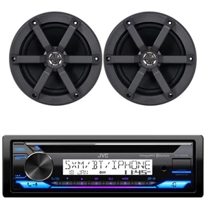 JVC KDT92MBS 1-DIN CD Receiver, 2x 6.5" 100W Max Power Marine Speakers (Black) - Picture 1 of 7