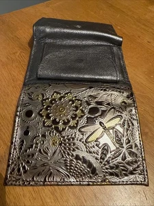 Mujer 12 Tarjetas Triple Cartera Plata Libélulas Floral Cambio Monedero Repujado - Imagen 1 de 10